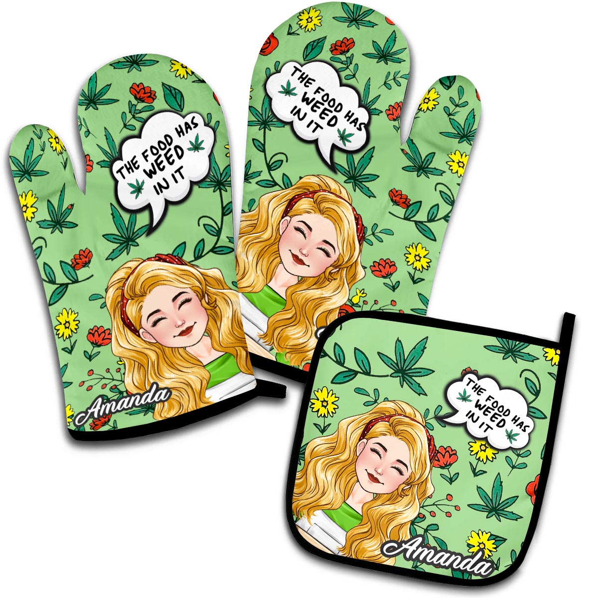 Love Baking - Personalized Baking Oven Mitts & Pot Holder Set