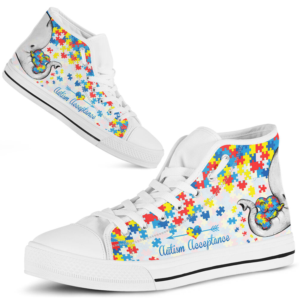 Autism Acceptance Elephant Mom - Autism Awareness High Top Shoes 0622