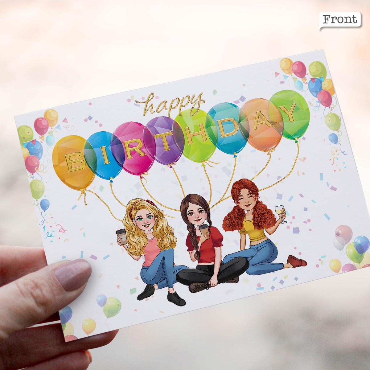 Birthday Balloon With Personlized Portrait - Personalized QR Greeting Card