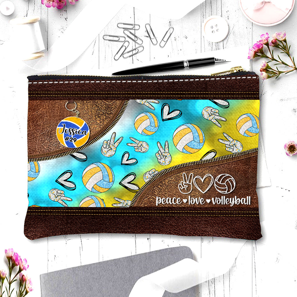 Discover Peace Love Volleyball - Personalized Volleyball Makeup Bag