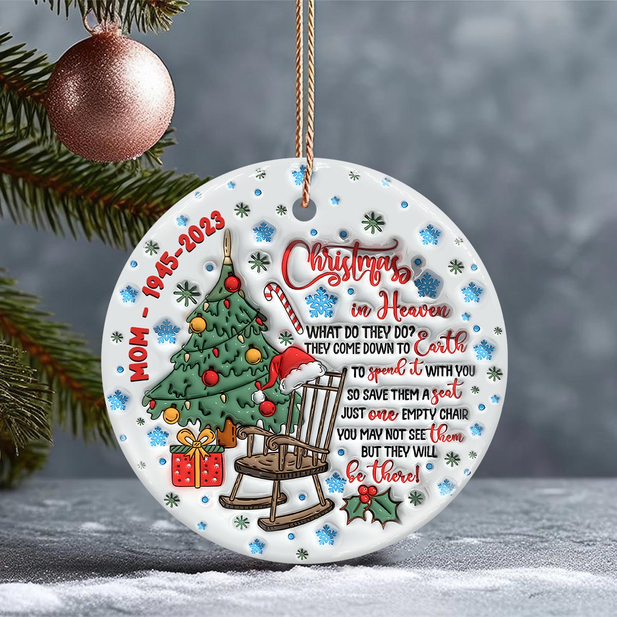 Christmas In Heaven - Memorial gift for loss of - Personalized Ceramic Circle Ornament