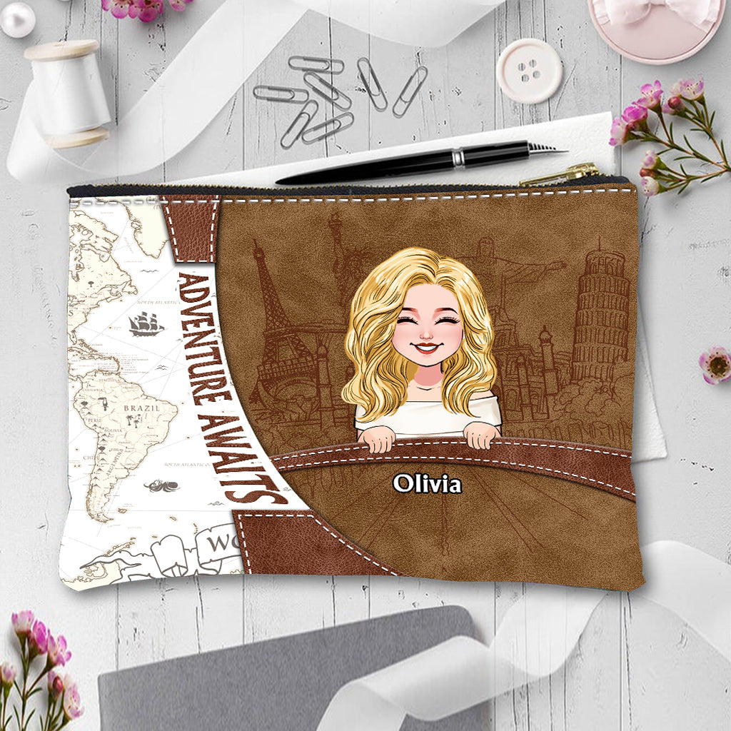 Discover Adventure Awaits - Personalized Travelling Makeup Bag