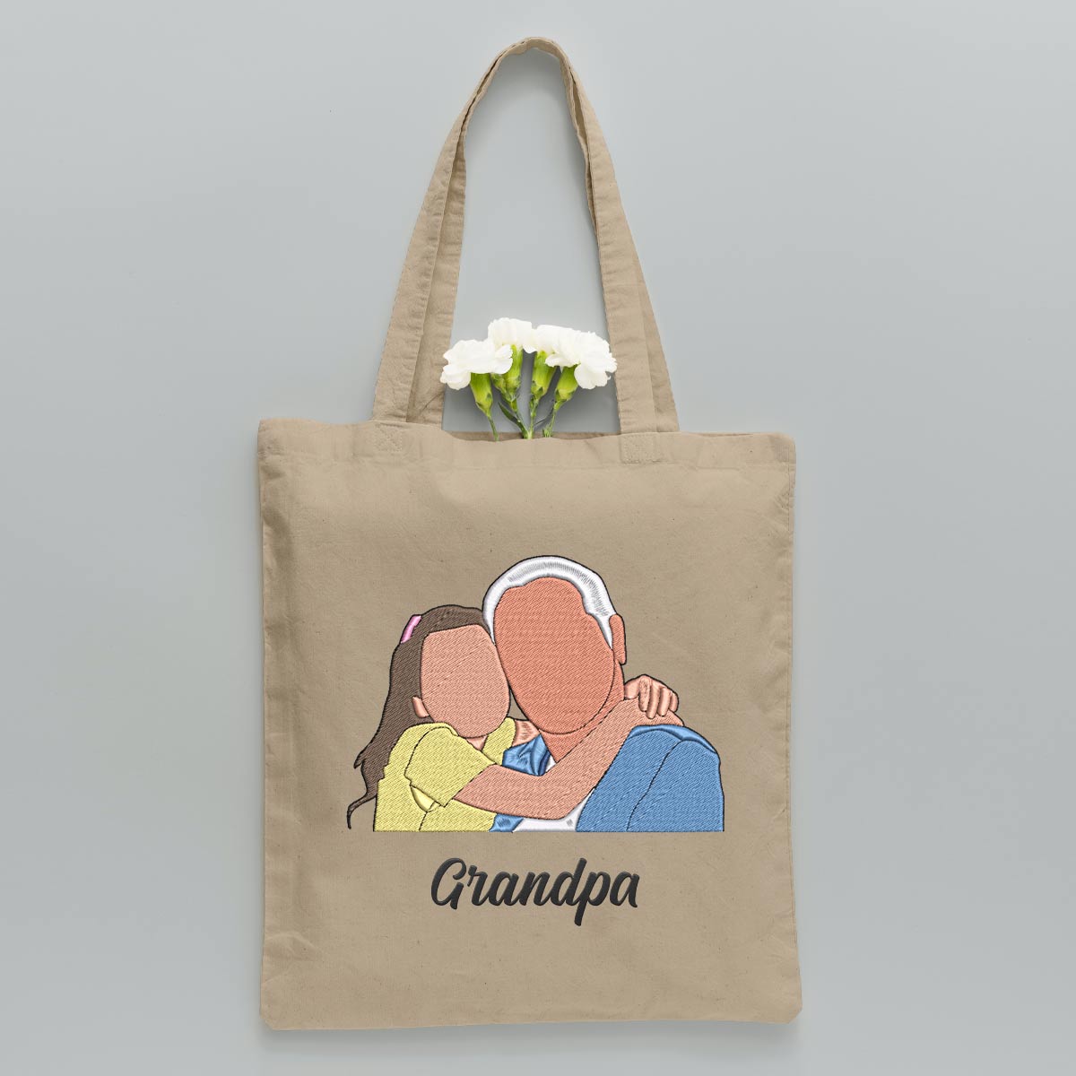 Custom 2D Photo - Personalized Grandpa Embroidered Tote Bag