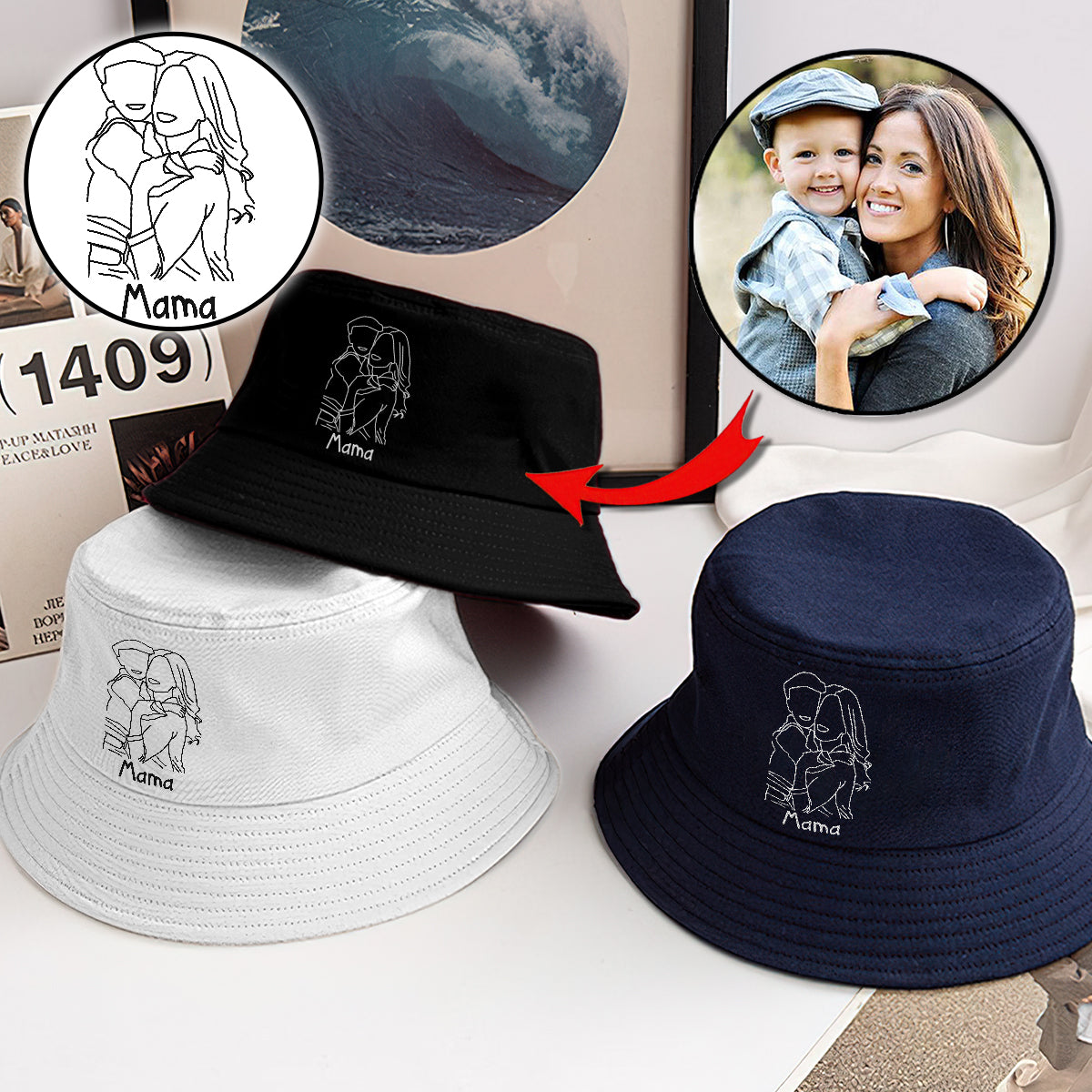 Custom Photo - Personalized Step Mom Embroidered Bucket Hat