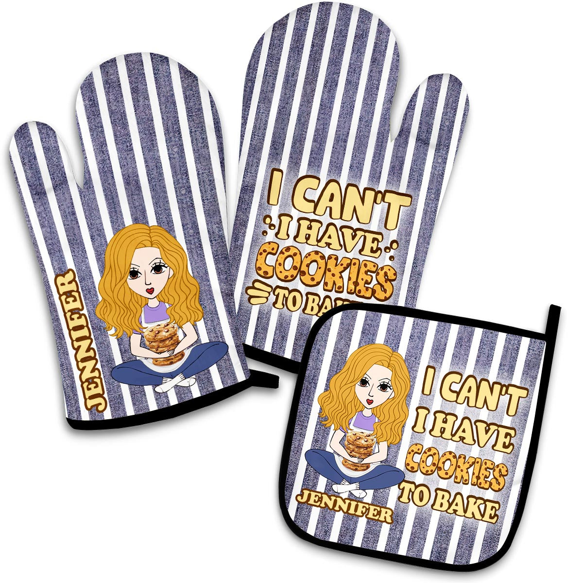 I Can't I Have Cookies To Bake - Personalized Baking Oven Mitts & Pot Holder Set