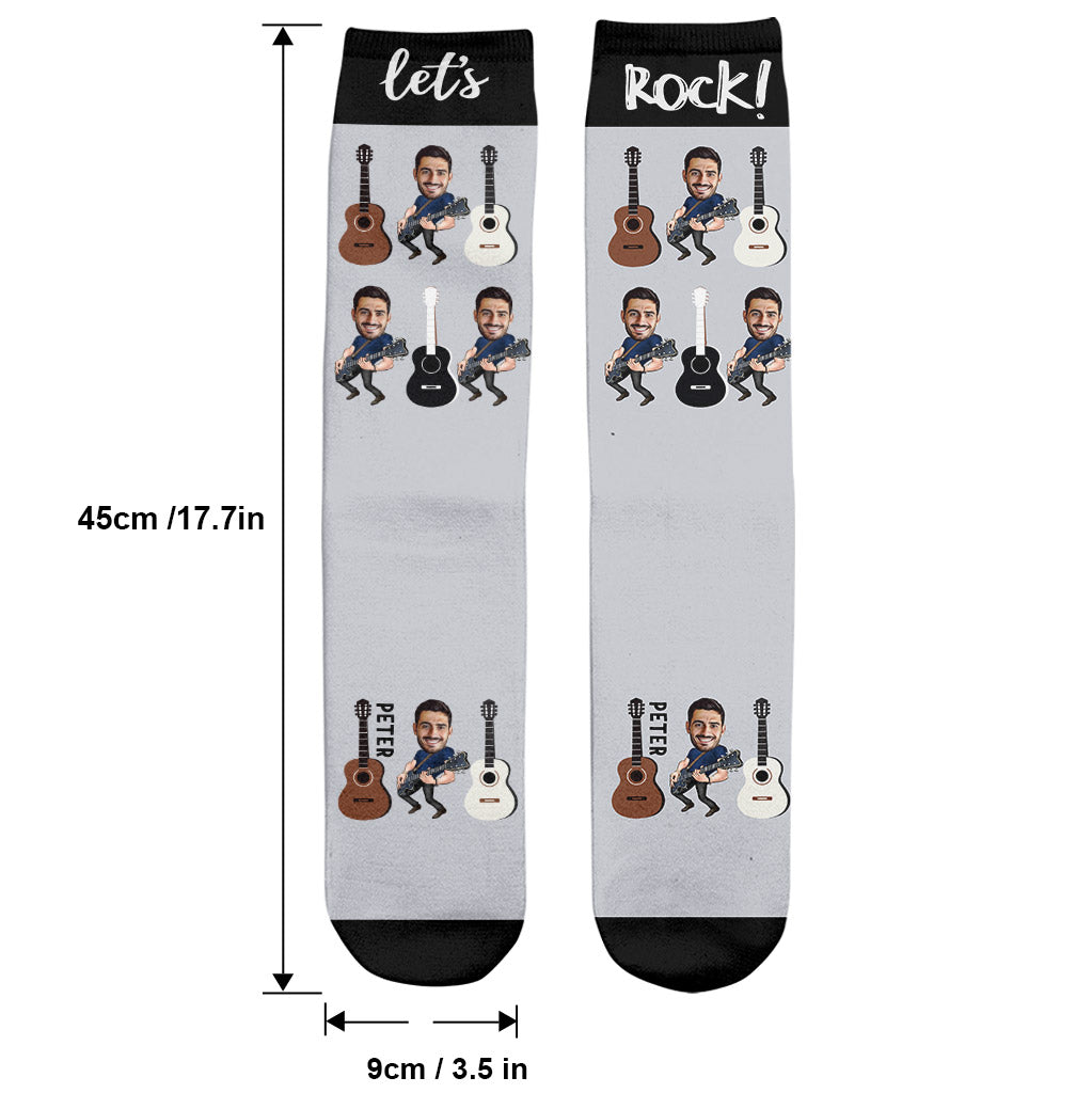 Let's Rock - Guitar gift for husband, him, boyfriend, father, son - Personalized Socks