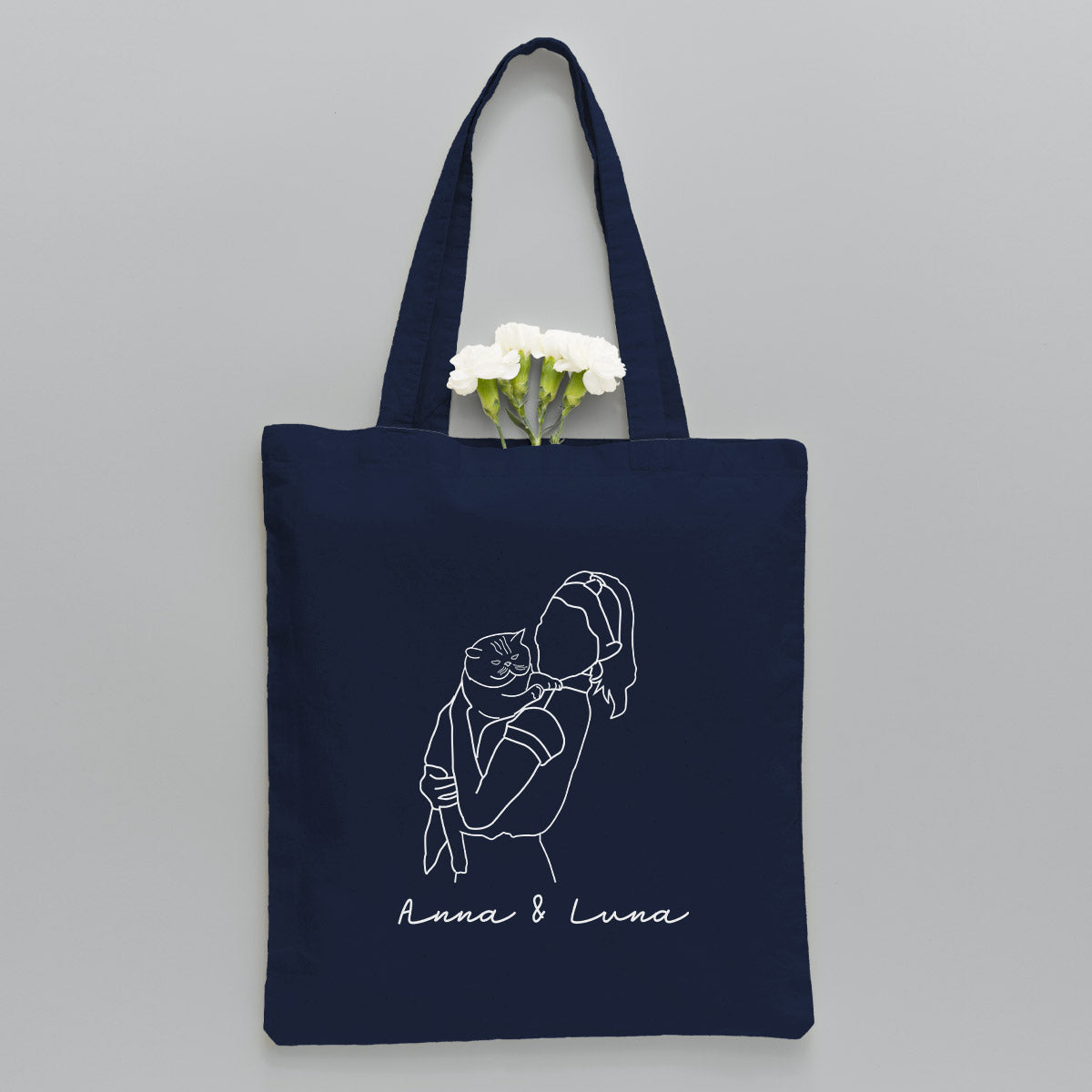 Custom Photo Line Art - Personalized Cat Embroidered Tote Bag