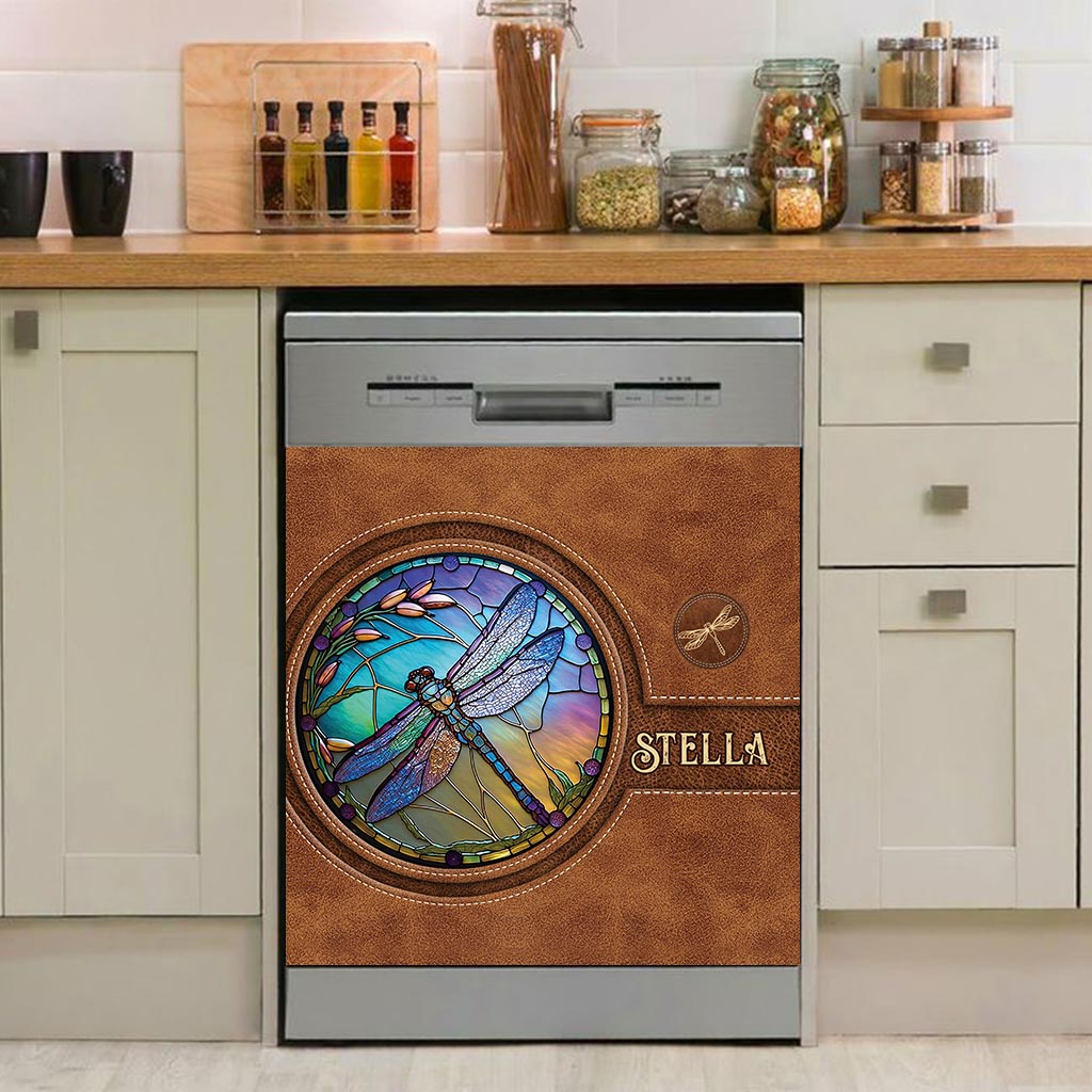 Stained Glass Dragonfly - Personalized Dragonfly Dishwasher Cover