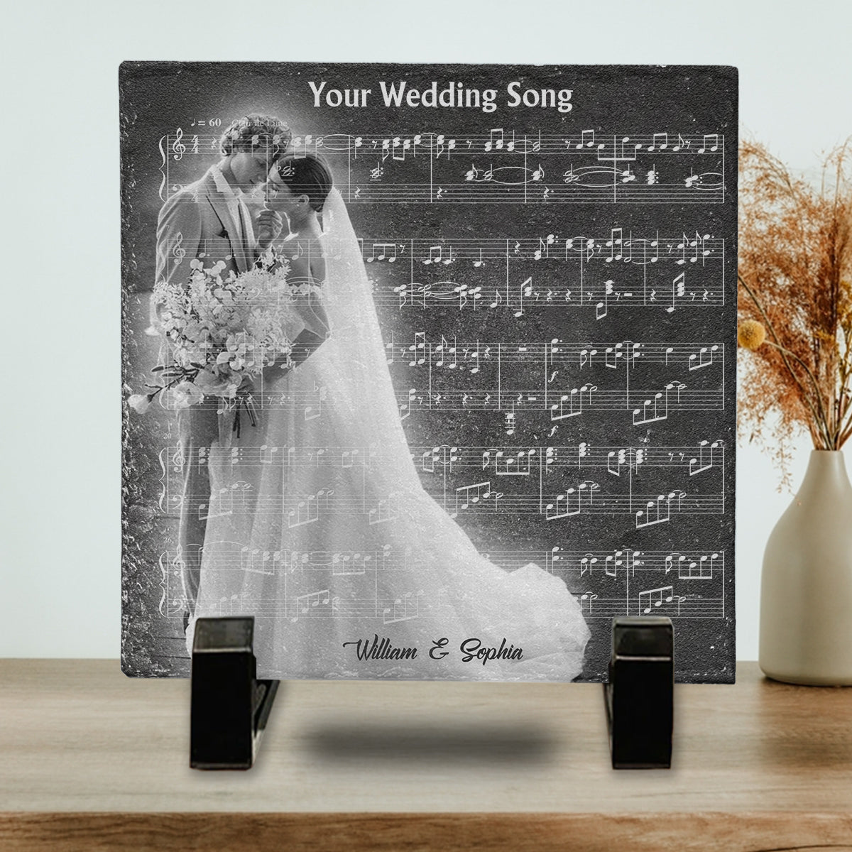 Beautiful In White - Personalized Husband And Wife Square Shaped Stone