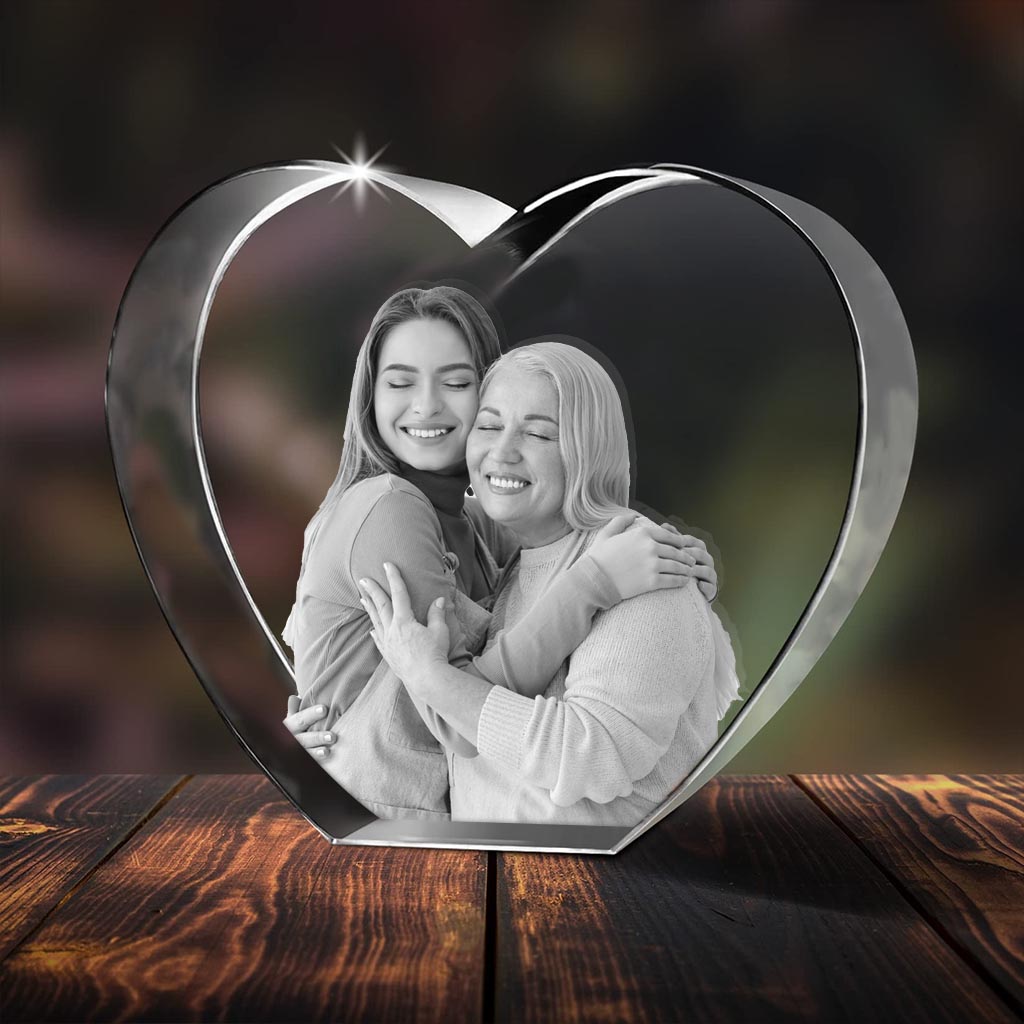 Custom Photo - Personalized Mother Laser Engraving 3D Heart Shaped Crystal Lamp