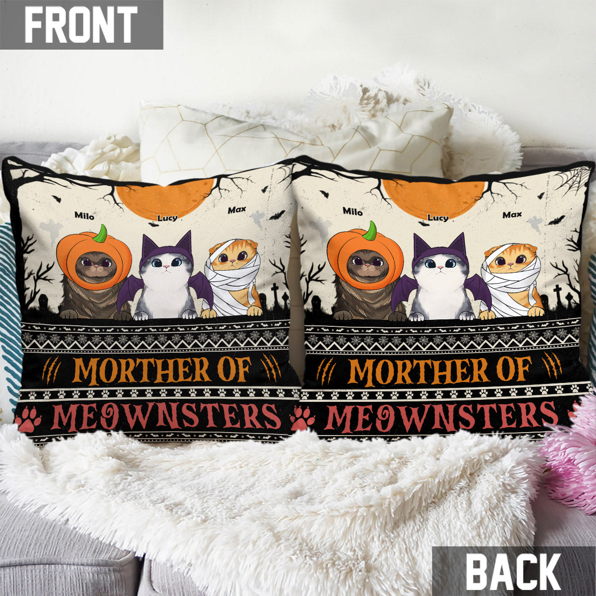 Mother Of Meownsters - Personalized Cat Throw Pillow