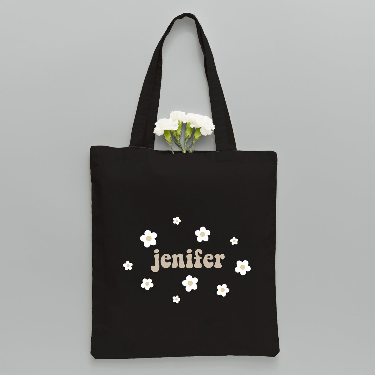 Custom Name With Flower - Personalized Sibling Embroidered Tote Bag