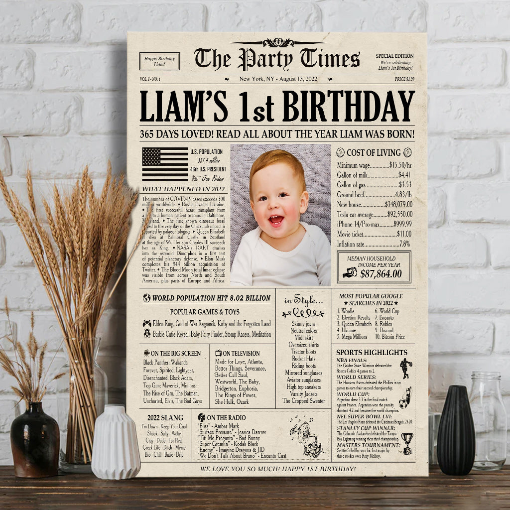 Baby First Birthday - Personalized Newborn Canvas And Poster