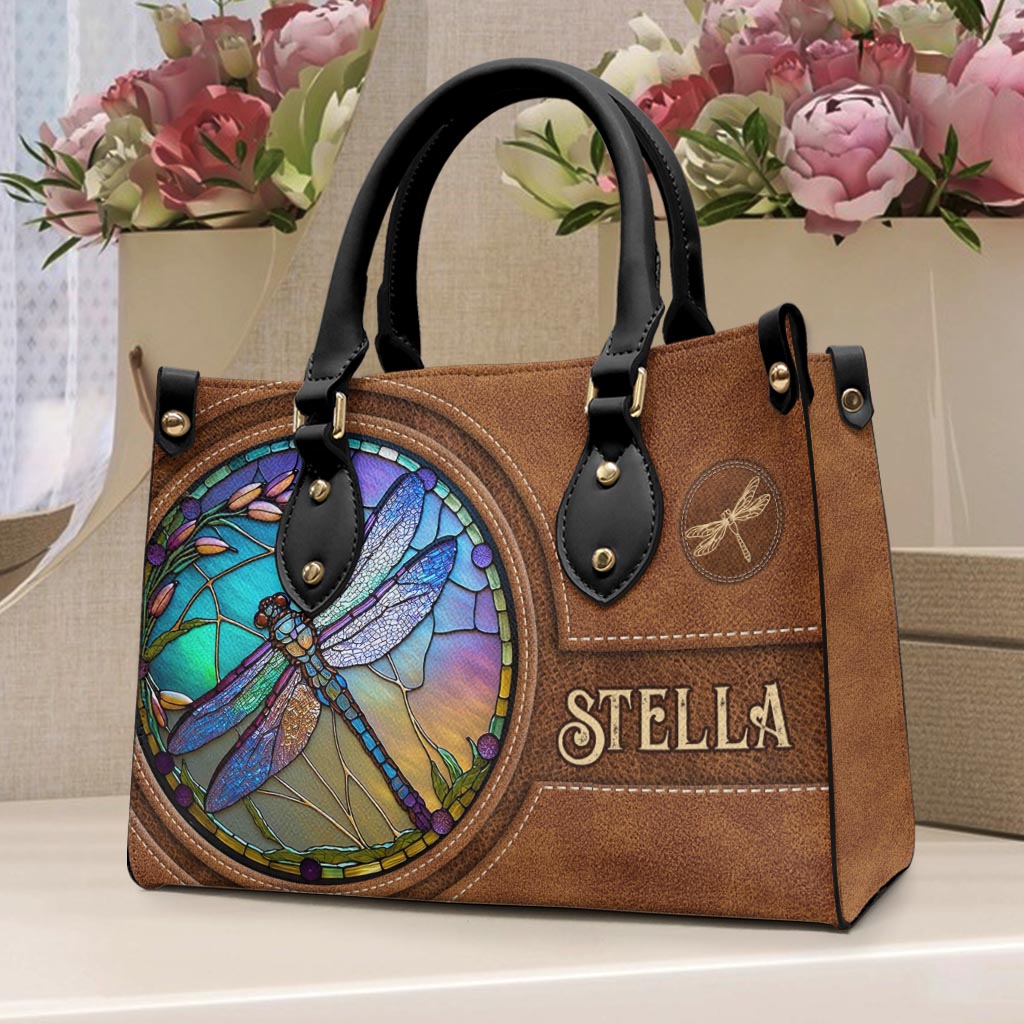 Stained Glass Dragonfly - Personalized Dragonfly Leather Handbag