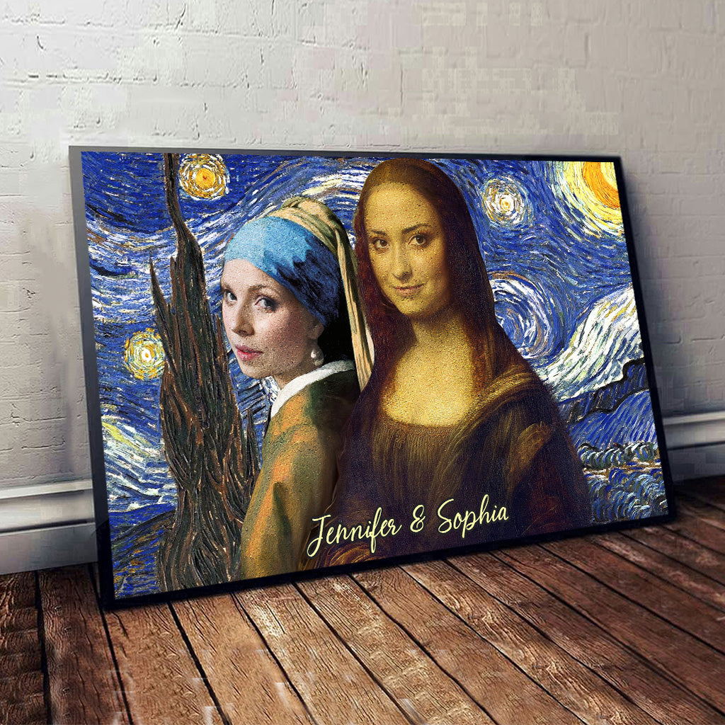 Bestie Selfie Mona Lisa Girl With Pearl Earrings - Personalized Bestie Canvas And Poster