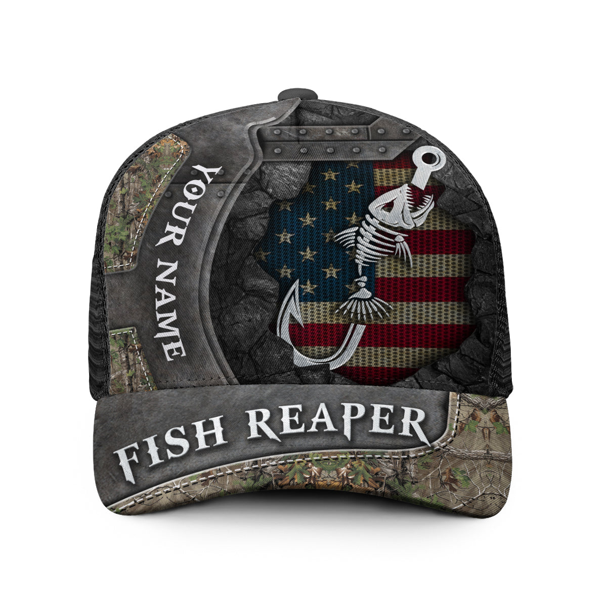 Just One More Cast - Personalized Fishing Trucker Hat (Black Mesh)