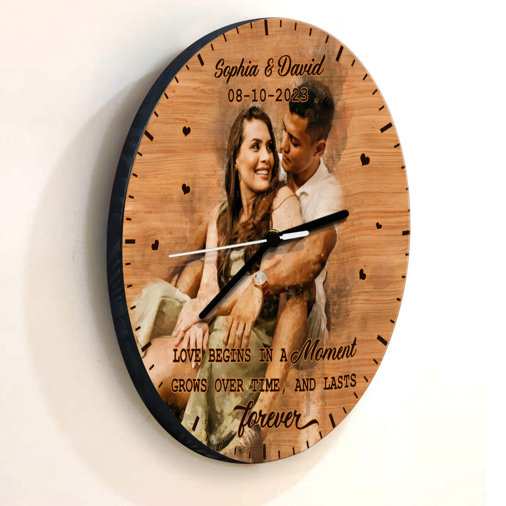 Loves Begins In A Moment - Personalized Couple Wall Clock