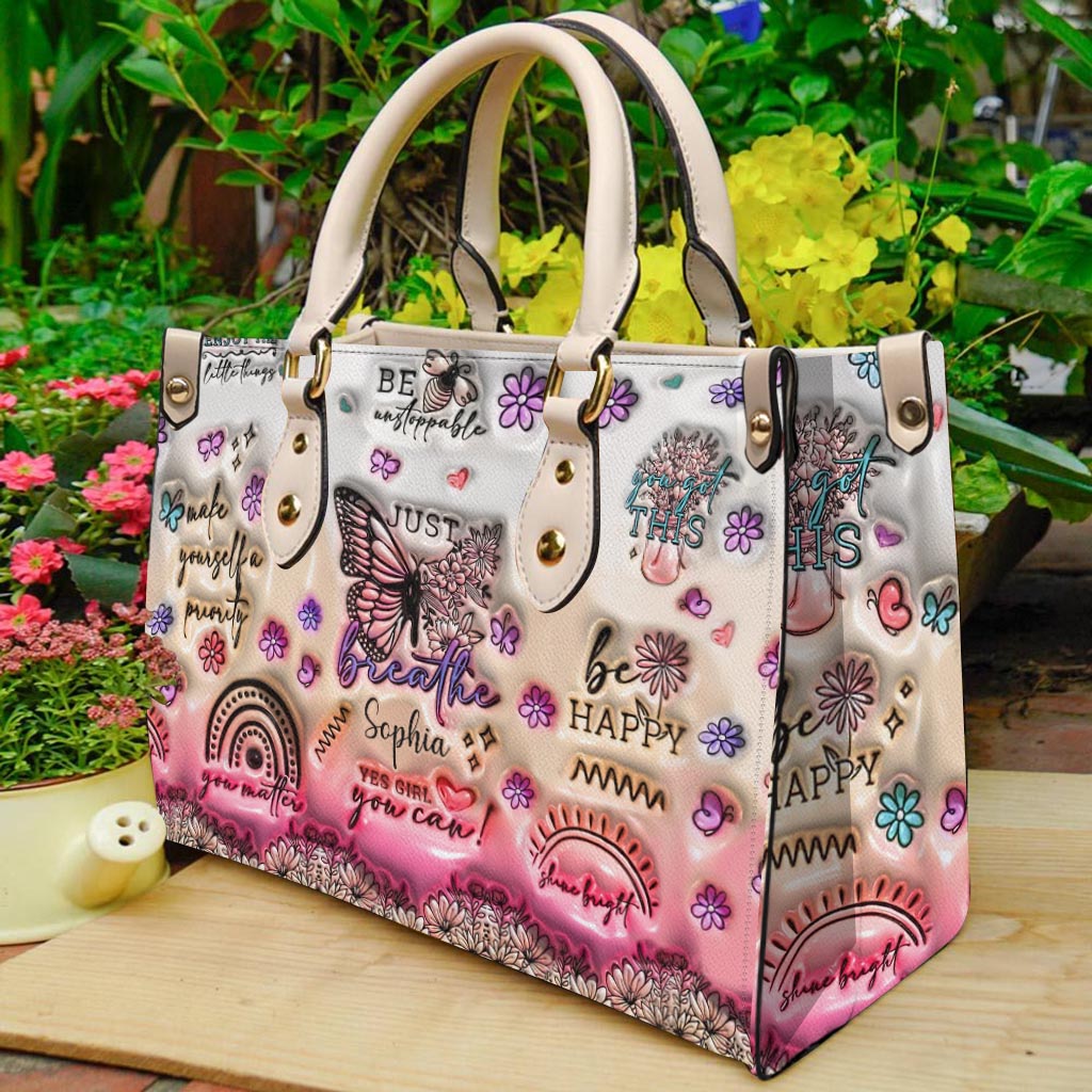 Positive Affirmations Butterfly - Personalized Butterfly Leather Handbag