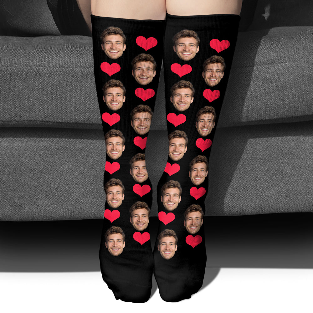 Custom Face Heart Pattern - Personalized Son Socks