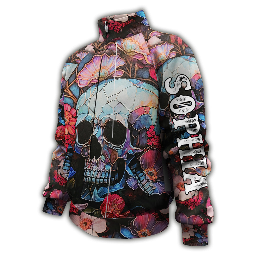 Floral Skull - Personalized Skull Zip Jacket