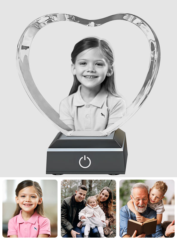 Custom Photo - Personalized Kid Laser Engraving 3D Heart Shaped Crystal Lamp