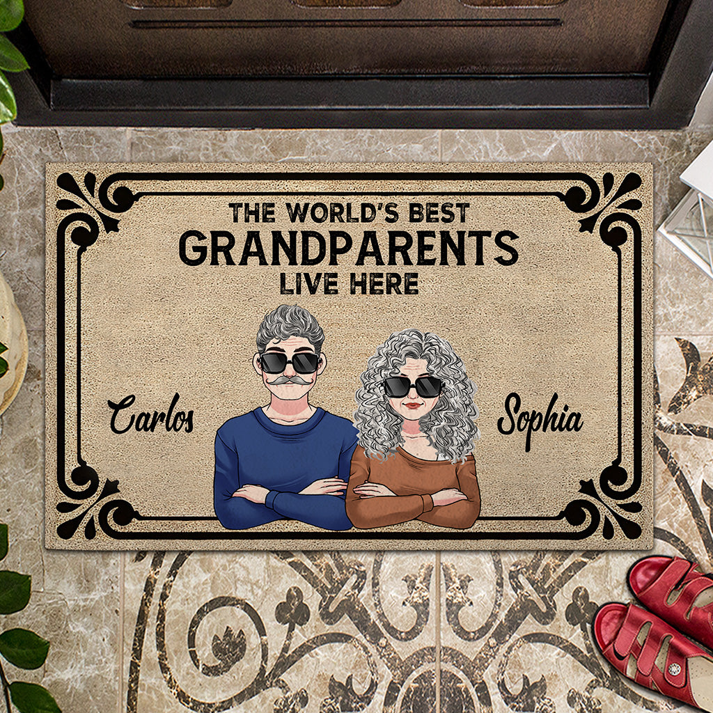 The World's Best Grandparents/Grandma/Grandpa Live Here - Personalized Grandma Doormat