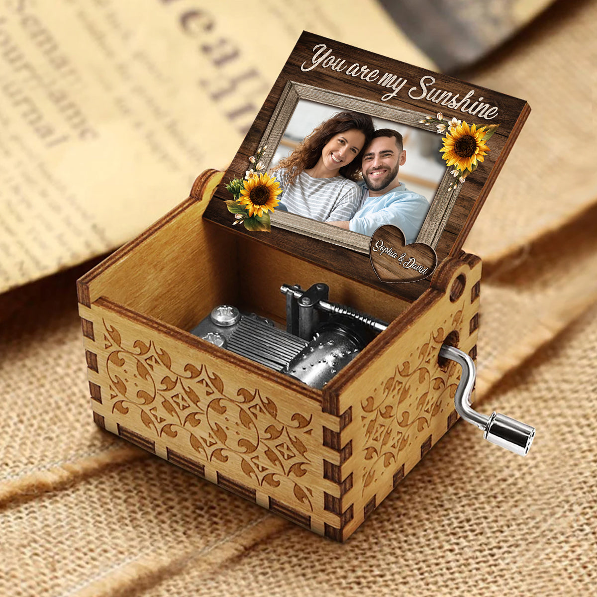 You Are My Sunshine - Gift for mom, grandma, grandpa, daughter, son, granddaughter, grandson, friend, sister, brother, aunt, uncle, dad - Personalized Hand Crank Music Box