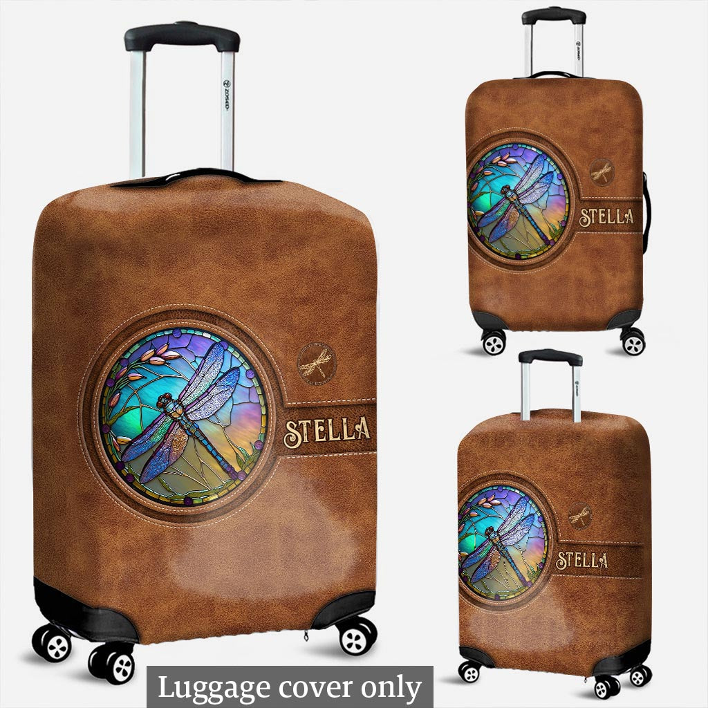 Stained Glass Dragonfly - Personalized Dragonfly Luggage Cover