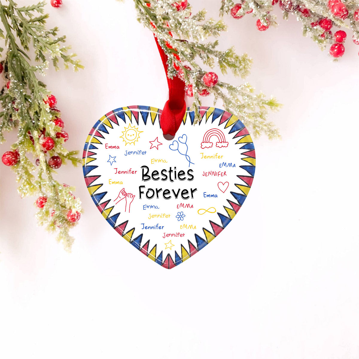 Besties Forever - Gift for friend - Personalized Ceramic Heart Ornament