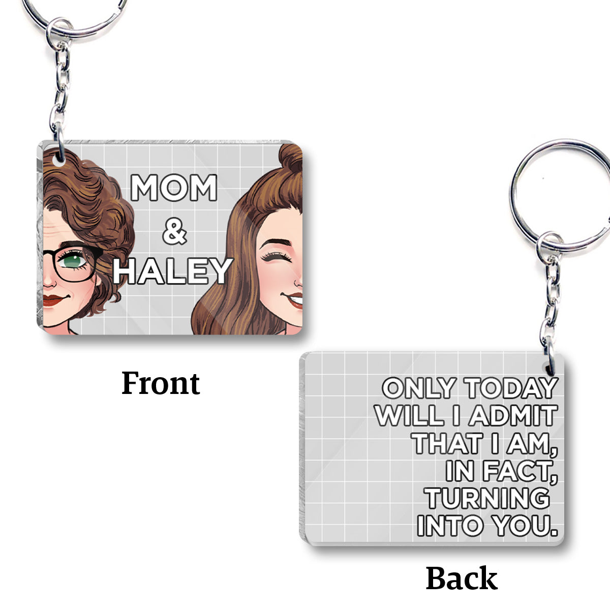 Turning Into My Mom Dad Like Mother Father Like Daughter Son - Personalized Mother Keychain (Printed On Both Sides)