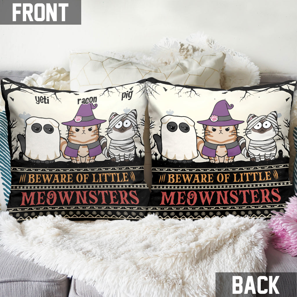 Beware Of Little Meownsters - Personalized Cat Throw Pillow