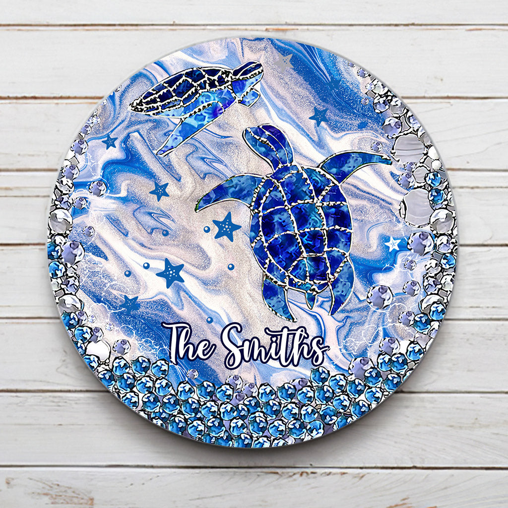 Blue Sea Turtles - Personalized Turtle Round Metal Sign