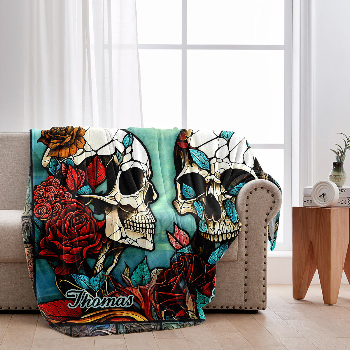Skull Couple - Skull gift for husband, wife, boyfriend, girlfriend - Personalized Blanket
