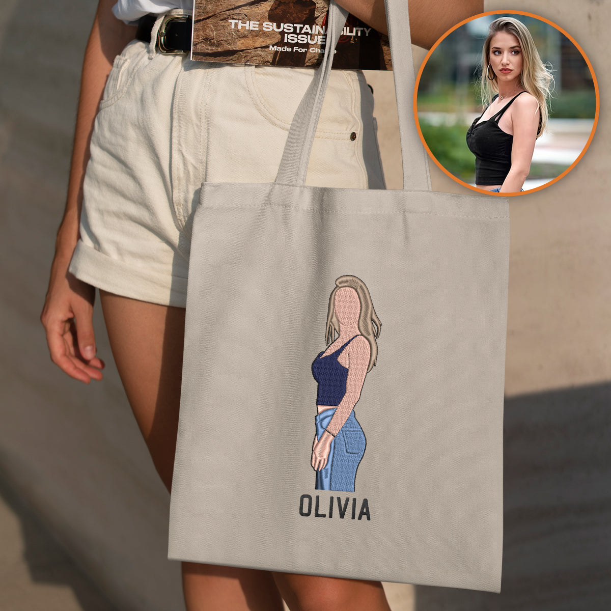 Custom 2D Photo - Personalized granddaughter Embroidered Tote Bag