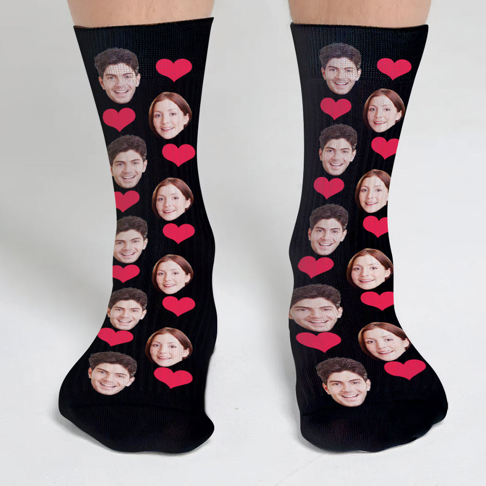Custom Face Heart Pattern - Personalized Couple Socks