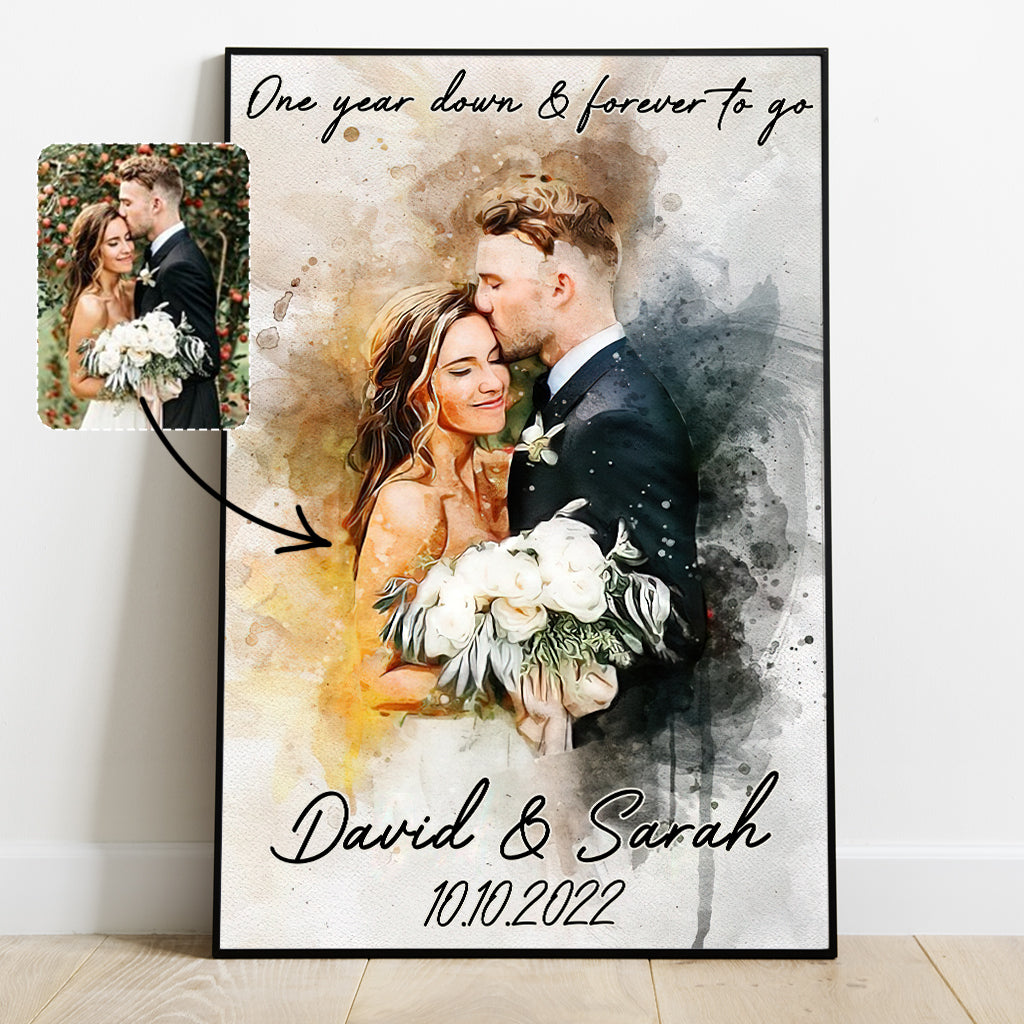 Custom Watercolor Painting From Photo - Personalized Husband And Wife Canvas And Poster
