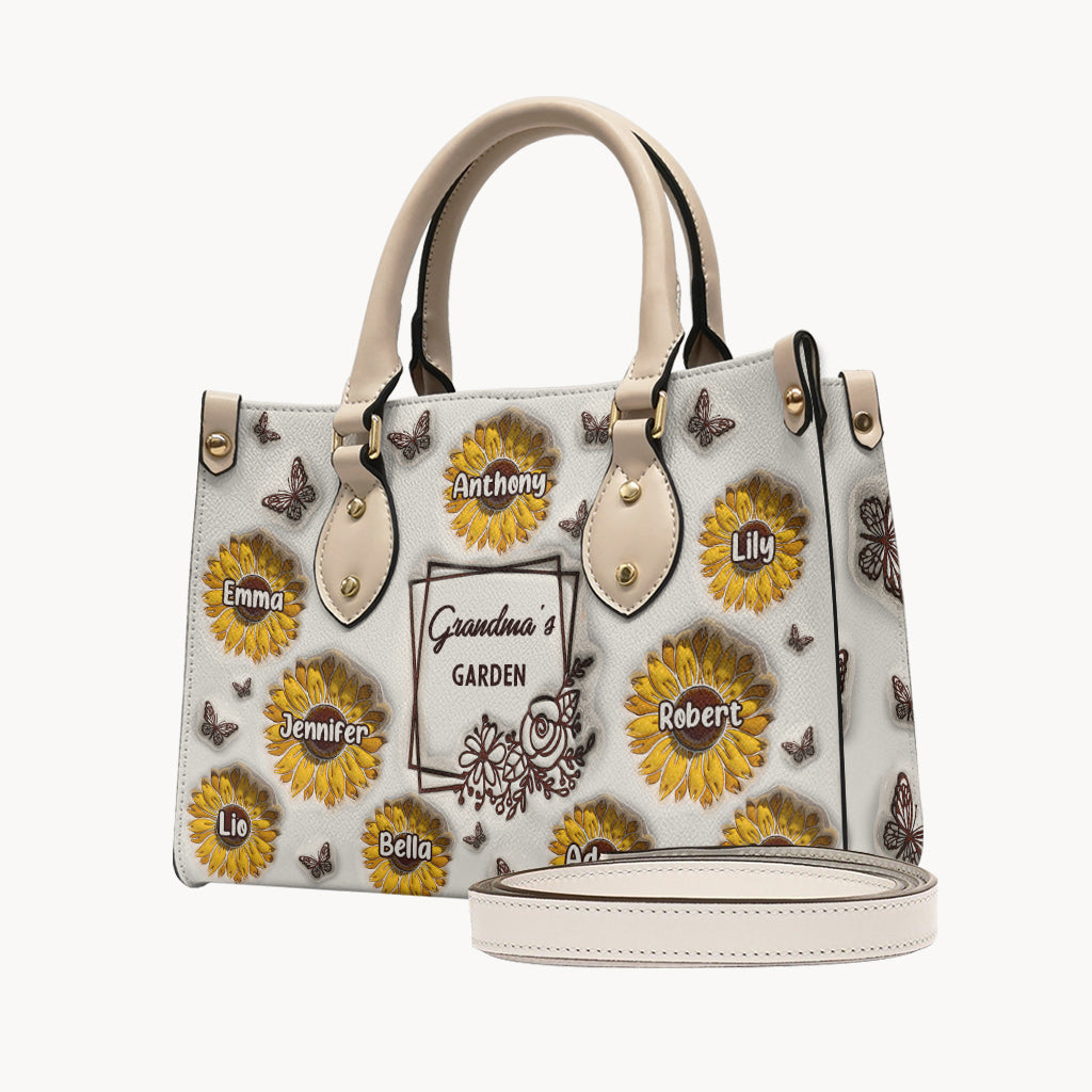 Grandma's Sunflower Garden - Gift for grandma - Personalized Leather Handbag