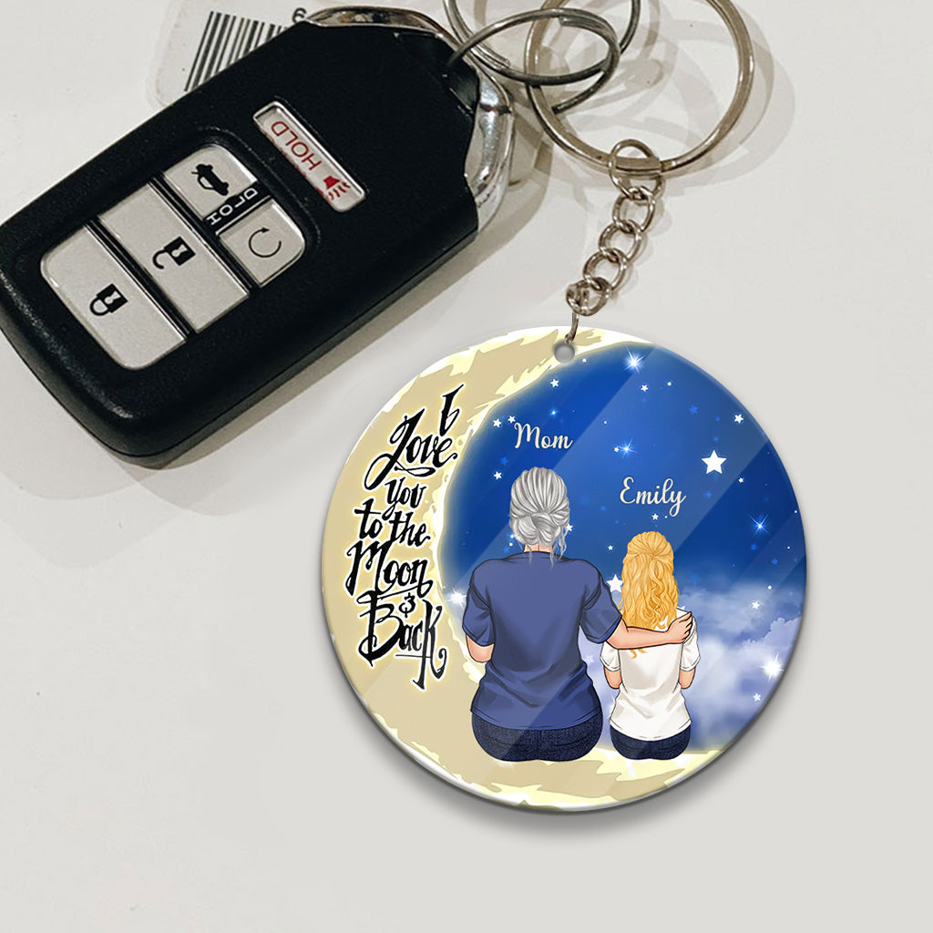 To The Moon And Back - Gift for grandma, mom, dad, grandpa - Personalized Keychain