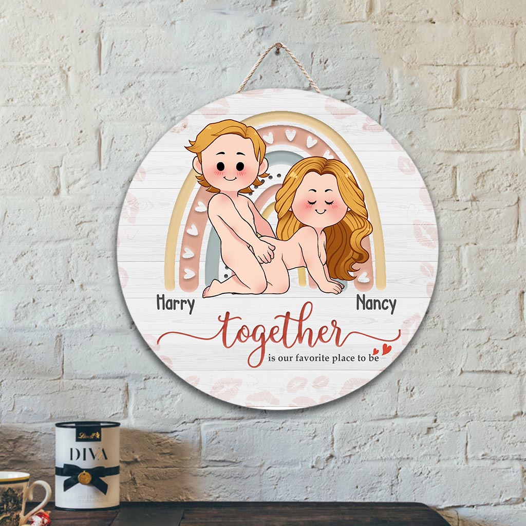 Together Is Our Favorite Place To Be - Personalized Couple Round Wood Sign