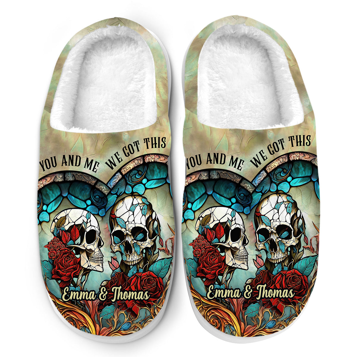 You & Me We Got This - Personalized Skull Slippers