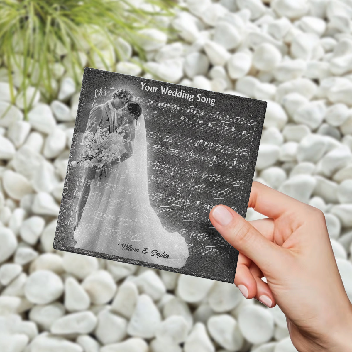 Beautiful In White - Personalized Husband And Wife Square Shaped Stone