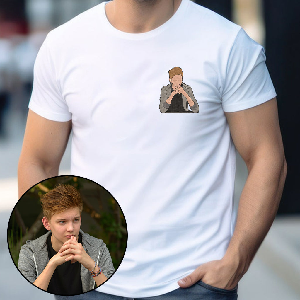 Custom 2D Photo - Personalized Son Embroidered T-shirt