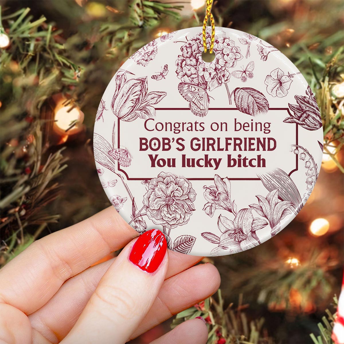 Congrats On Being My Girlfriend / Boyfriend / Wife / Husband You Lucky -  gift for boyfriend, wife, husband, girlfriend - Personalized Ceramic Circle  Ornament