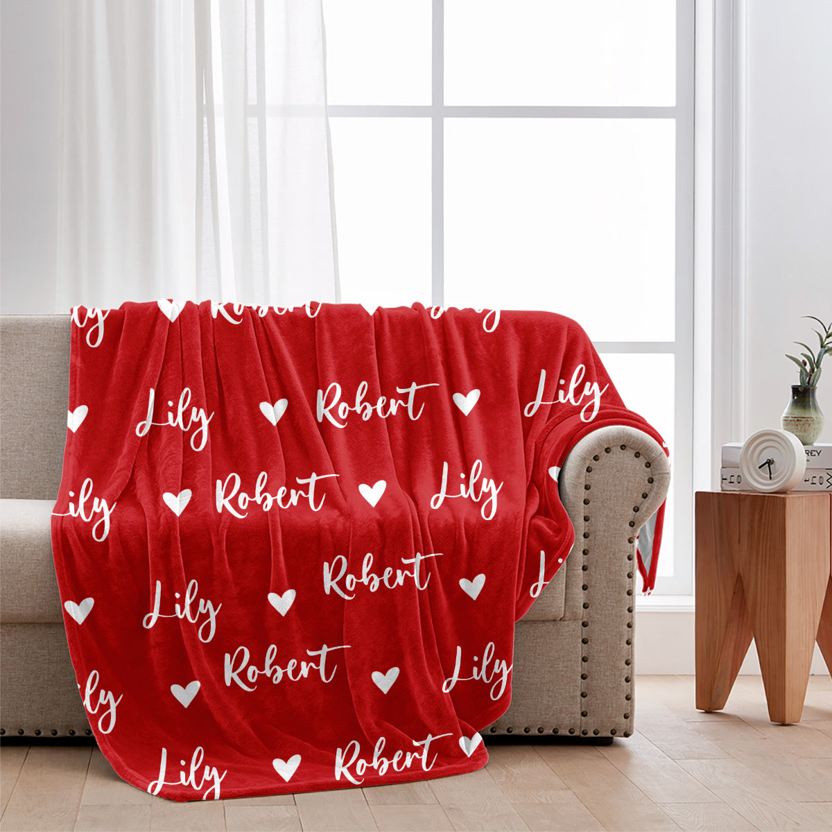 Custom Name Heart Pattern - Personalized Couple Blanket