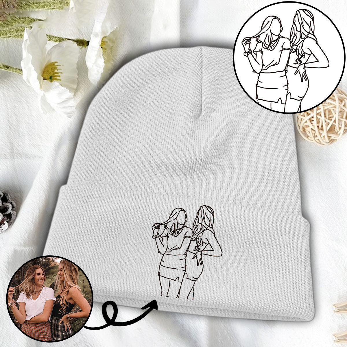 Custom Photo - Personalized Aunt Embroidered Beanie