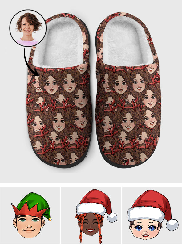 Funny Chibi Faces For Couple Besties Family Matching Slippers - Personalized Family Slippers