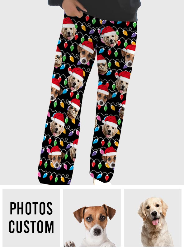 Any Photo Upload Colorful Christmas Light - Personalized Dog Button Down Pajamas