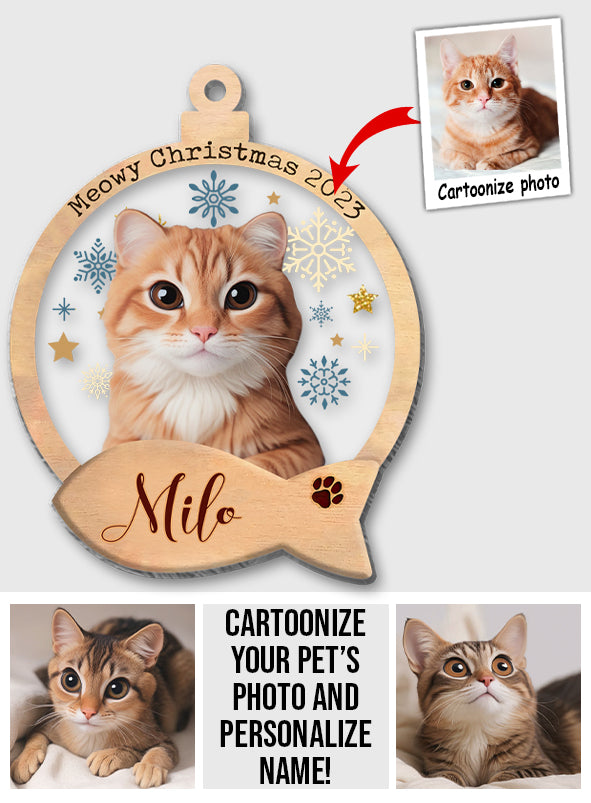 Custom Cartoonized Cat Photo - Gift for cat lovers - Personalized Transparent Ornament