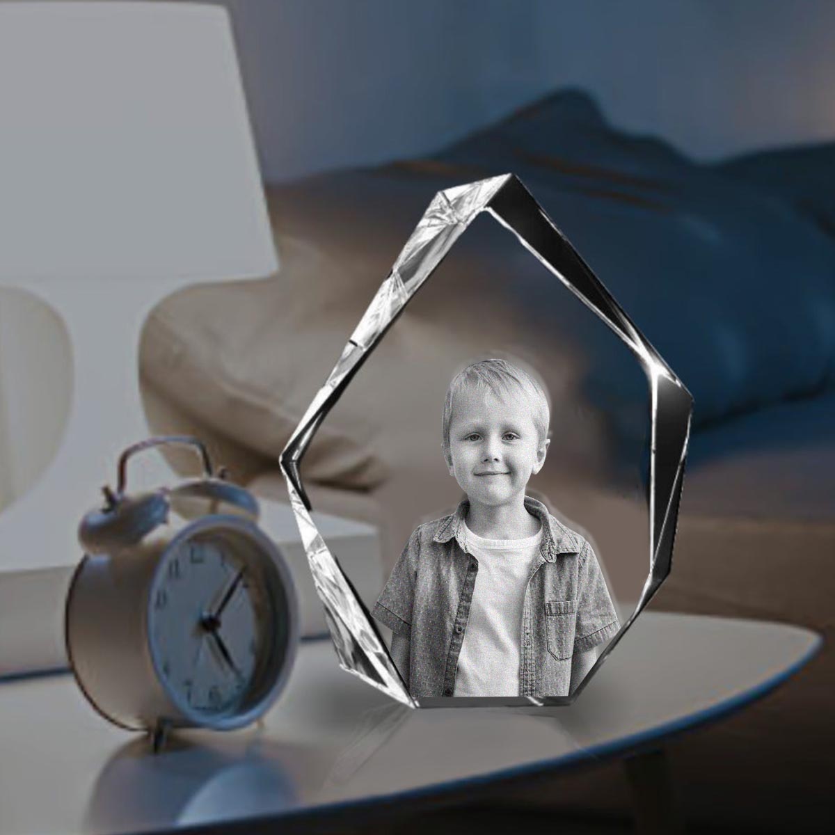 Custom Photo - Personalized grandson Laser Engraving 3D Iceberg Shaped Crystal Lamp