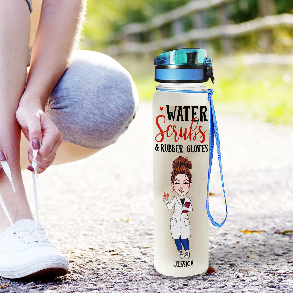 Water Scrubs & Rubber Gloves - Personalized Nurse Water Tracker Bottle